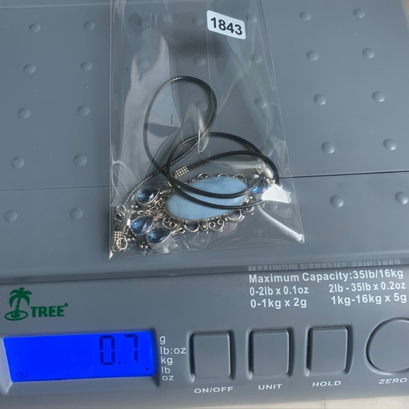 1843 Vintage Style Blue Stone Silver Pendant Necklace with Crystal Accents - Picture 2 of 2